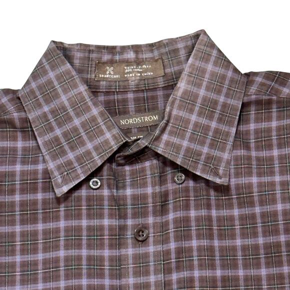 NORDSTROM Traditional Fit Men's Shirt Button-Up Check Plaid Wrinkle Free  XL - Picture 3 of 8